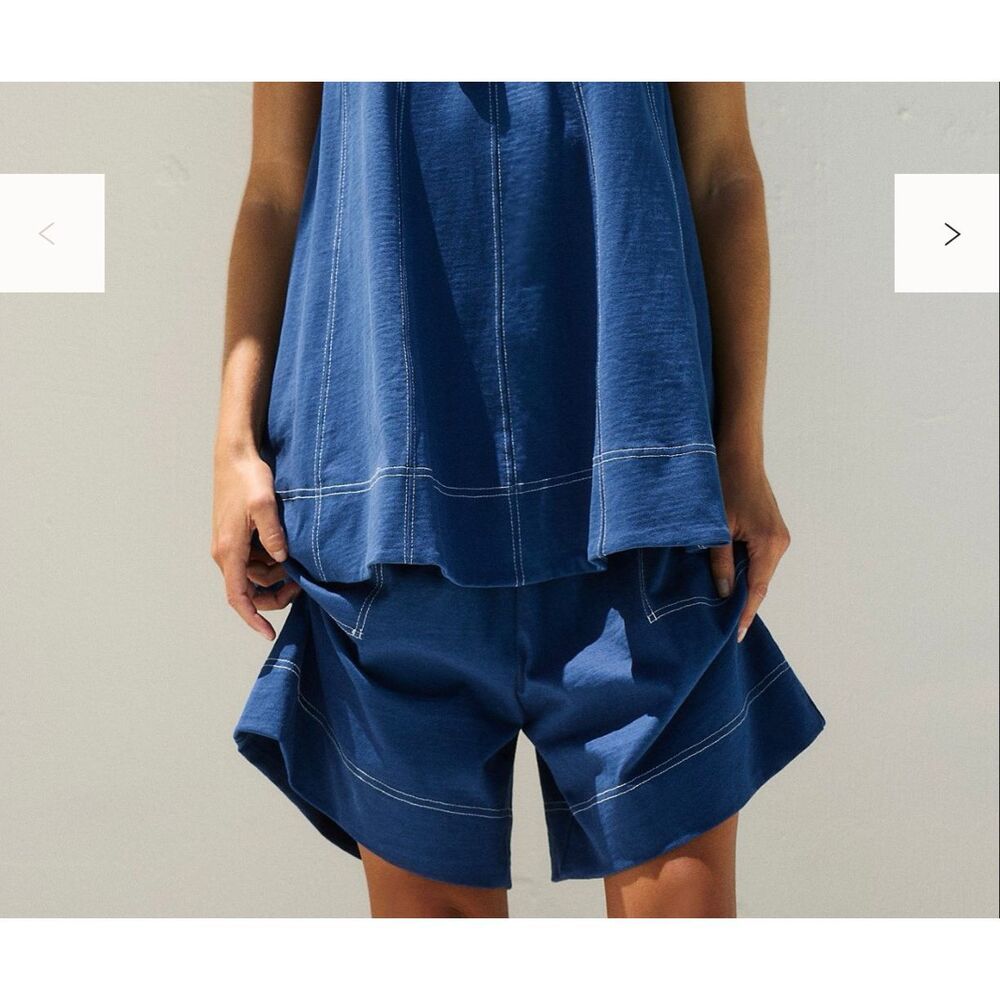 Free People Beach Strada Shorts Blue Cotton Pull On Casual Women’s L NEW